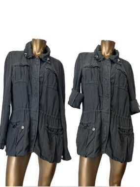 Armani Collezioni Linen Utility Jacket Gray Safari Style Made in Italy Size 10